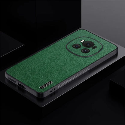 For Honor Magic6 5G Case PU +PC+TPU Wood Grain Texture Mobile Phone Back Cover