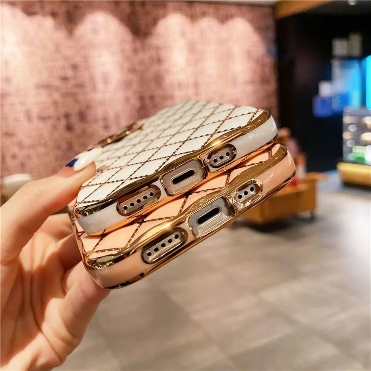 For iPhone 15 Case Rhombus Pattern 6D Electroplated Protective Back Shell
