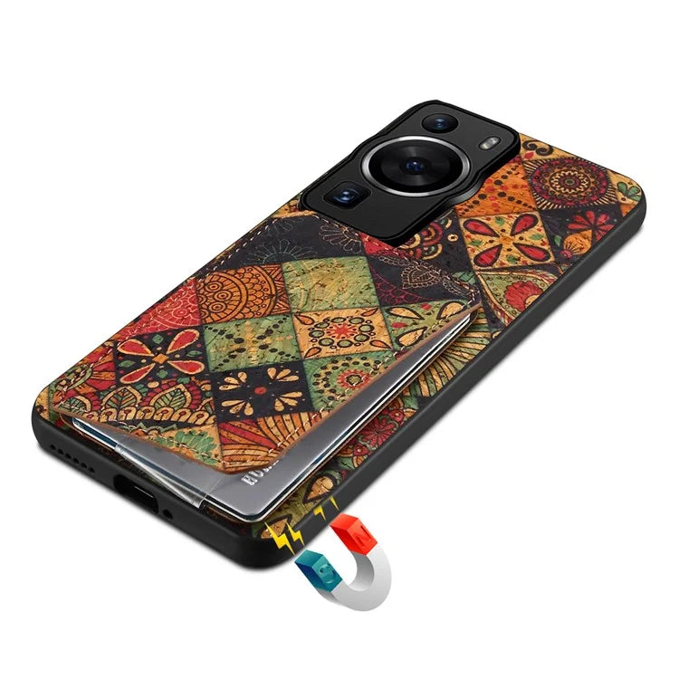 For Huawei P60 / P60 Pro Phone Case Hidden Card Holder Flower Pattern Back Cover