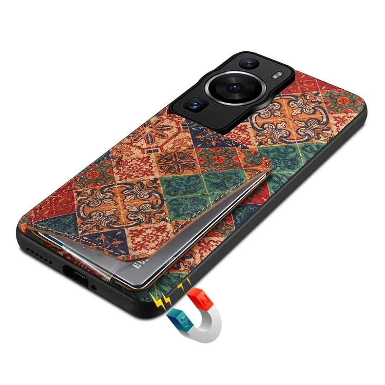 For Huawei P60 / P60 Pro Phone Case Hidden Card Holder Flower Pattern Back Cover