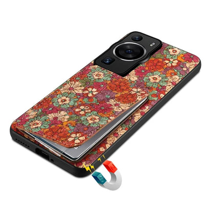 For Huawei P60 / P60 Pro Phone Case Hidden Card Holder Flower Pattern Back Cover
