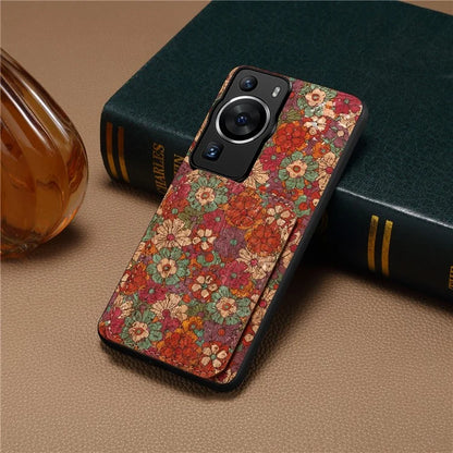 For Huawei P60 / P60 Pro Phone Case Hidden Card Holder Flower Pattern Back Cover