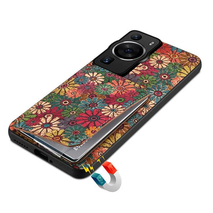 For Huawei P60 / P60 Pro Phone Case Hidden Card Holder Flower Pattern Back Cover