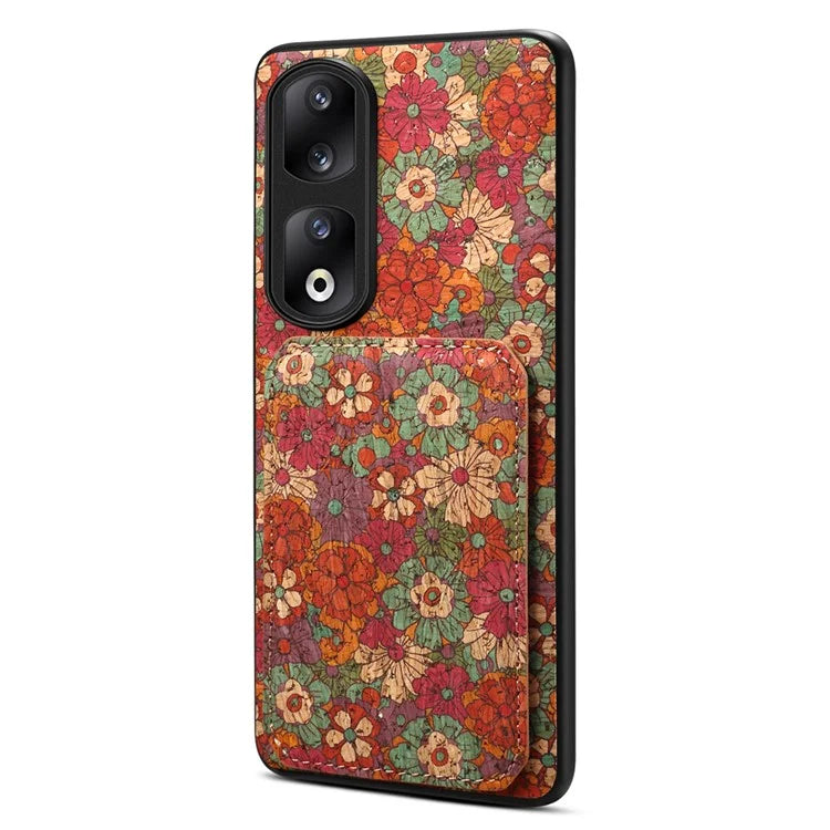 For Honor 90 Pro Kickstand Cover Flower Pattern Card Holder Protective Phone Case