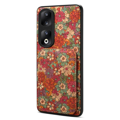 For Honor 90 Pro Kickstand Cover Flower Pattern Card Holder Protective Phone Case