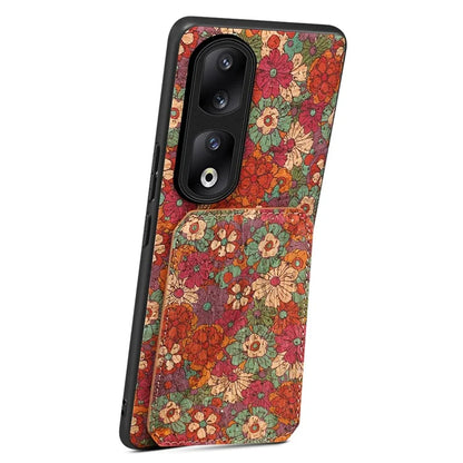 For Honor 90 Pro Kickstand Cover Flower Pattern Card Holder Protective Phone Case
