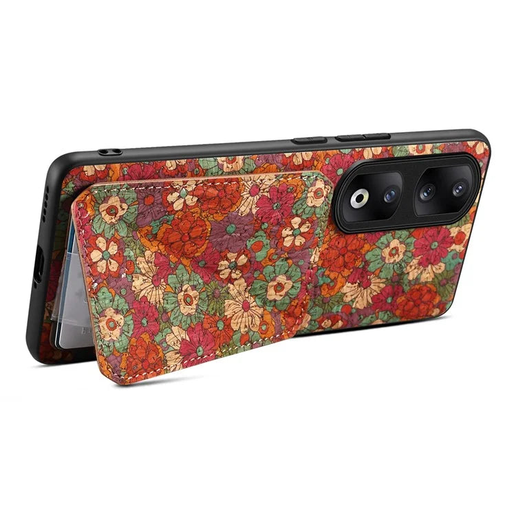 For Honor 90 Pro Kickstand Cover Flower Pattern Card Holder Protective Phone Case