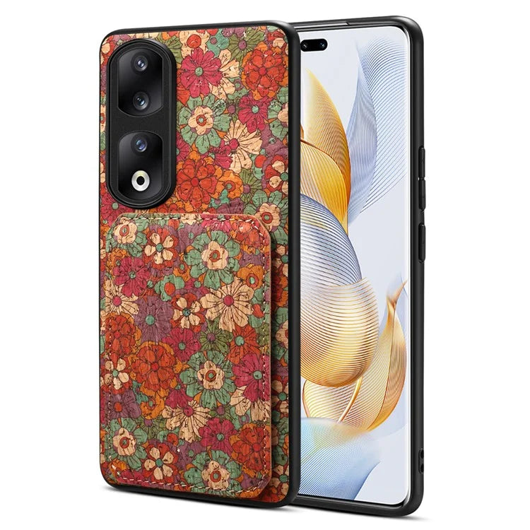 For Honor 90 Pro Kickstand Cover Flower Pattern Card Holder Protective Phone Case