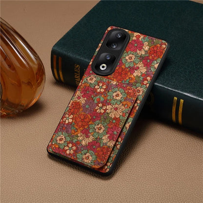 For Honor 90 Pro Kickstand Cover Flower Pattern Card Holder Protective Phone Case
