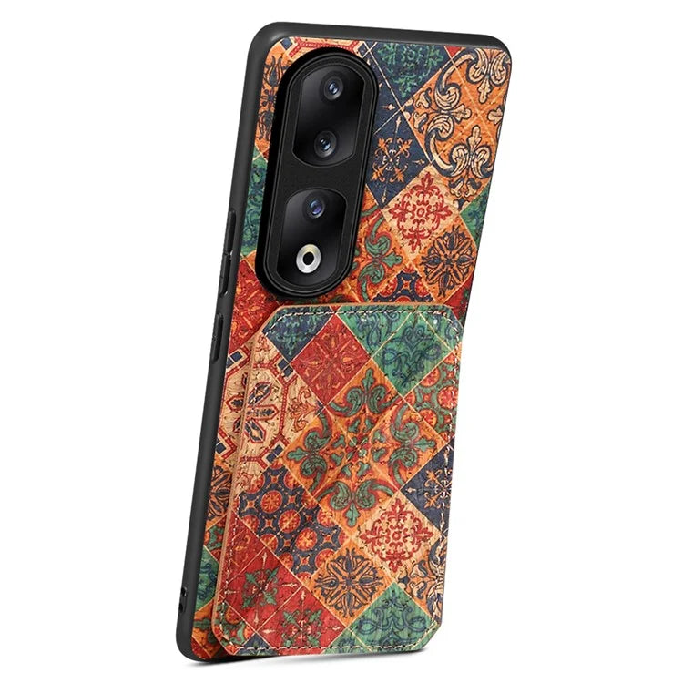 For Honor 90 Pro Kickstand Cover Flower Pattern Card Holder Protective Phone Case