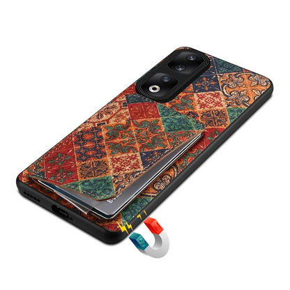 For Honor 90 Pro Kickstand Cover Flower Pattern Card Holder Protective Phone Case