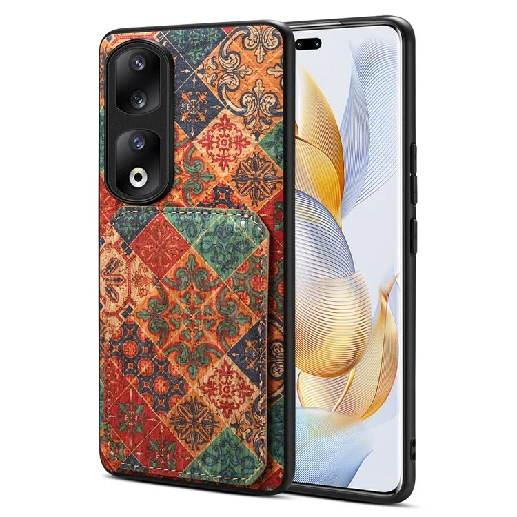 For Honor 90 Pro Kickstand Cover Flower Pattern Card Holder Protective Phone Case