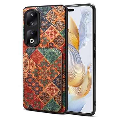 For Honor 90 Pro Kickstand Cover Flower Pattern Card Holder Protective Phone Case