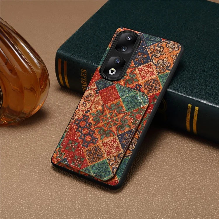 For Honor 90 Pro Kickstand Cover Flower Pattern Card Holder Protective Phone Case