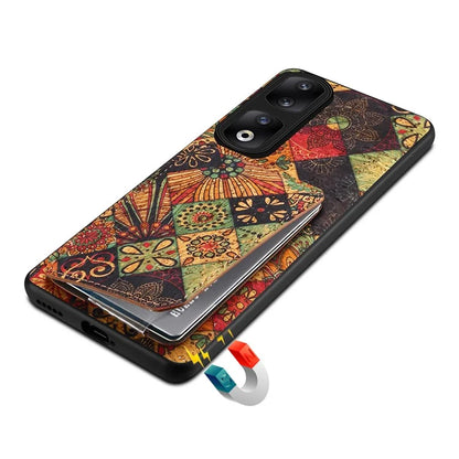 For Honor 90 Pro Kickstand Cover Flower Pattern Card Holder Protective Phone Case