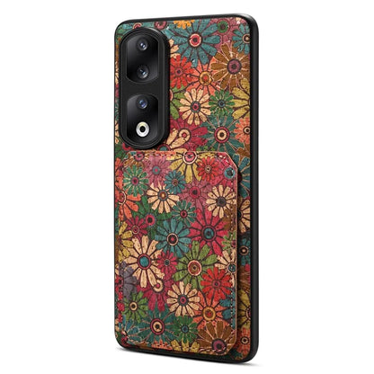 For Honor 90 Pro Kickstand Cover Flower Pattern Card Holder Protective Phone Case