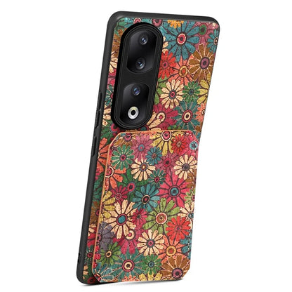 For Honor 90 Pro Kickstand Cover Flower Pattern Card Holder Protective Phone Case