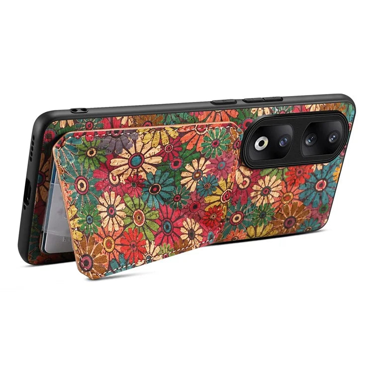 For Honor 90 Pro Kickstand Cover Flower Pattern Card Holder Protective Phone Case