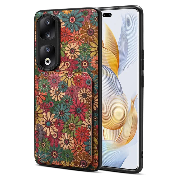 For Honor 90 Pro Kickstand Cover Flower Pattern Card Holder Protective Phone Case