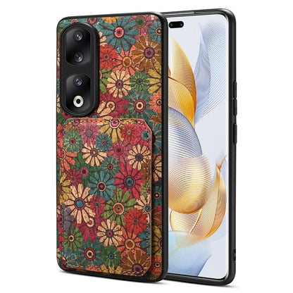 For Honor 90 Pro Kickstand Cover Flower Pattern Card Holder Protective Phone Case