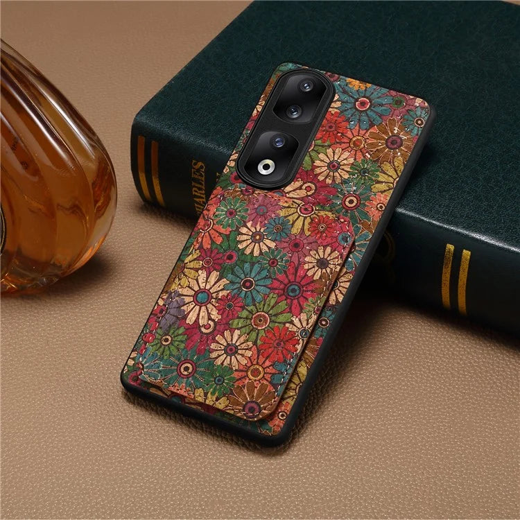 For Honor 90 Pro Kickstand Cover Flower Pattern Card Holder Protective Phone Case
