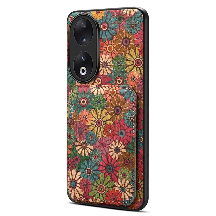 For Honor 90 Flower Pattern Leather Case Card Holder Kickstand Shockproof Cover