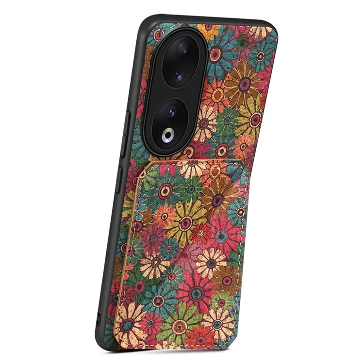 For Honor 90 Flower Pattern Leather Case Card Holder Kickstand Shockproof Cover