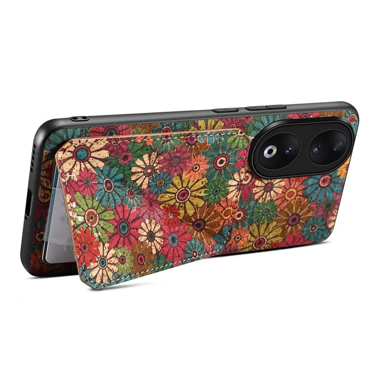 For Honor 90 Flower Pattern Leather Case Card Holder Kickstand Shockproof Cover