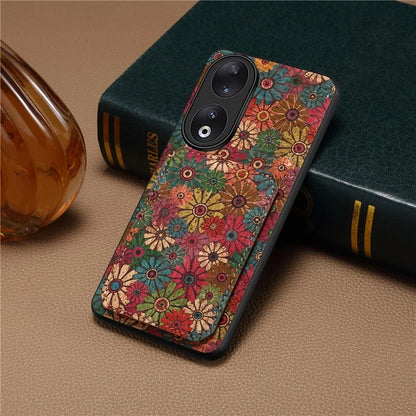 For Honor 90 Flower Pattern Leather Case Card Holder Kickstand Shockproof Cover