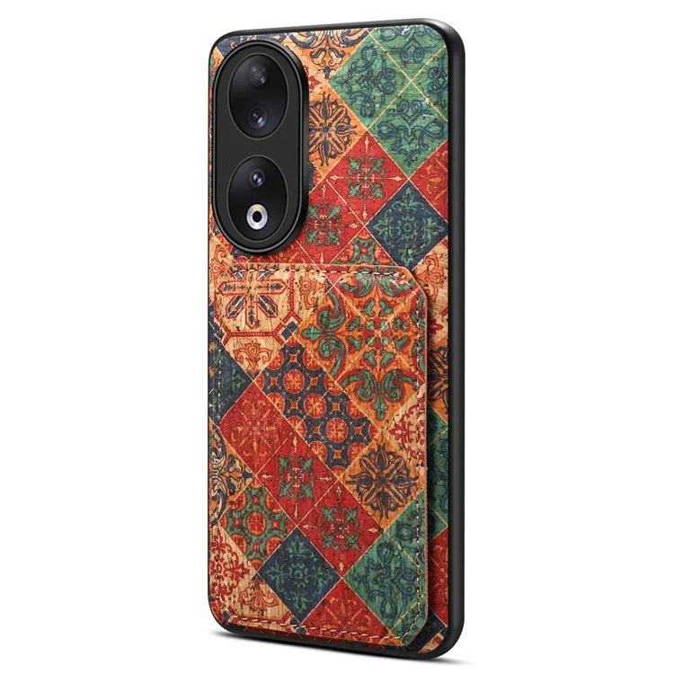 For Honor 90 Flower Pattern Leather Case Card Holder Kickstand Shockproof Cover
