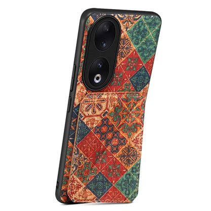 For Honor 90 Flower Pattern Leather Case Card Holder Kickstand Shockproof Cover