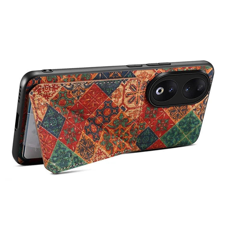 For Honor 90 Flower Pattern Leather Case Card Holder Kickstand Shockproof Cover