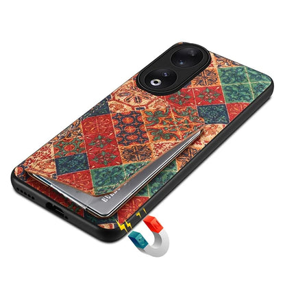 For Honor 90 Flower Pattern Leather Case Card Holder Kickstand Shockproof Cover