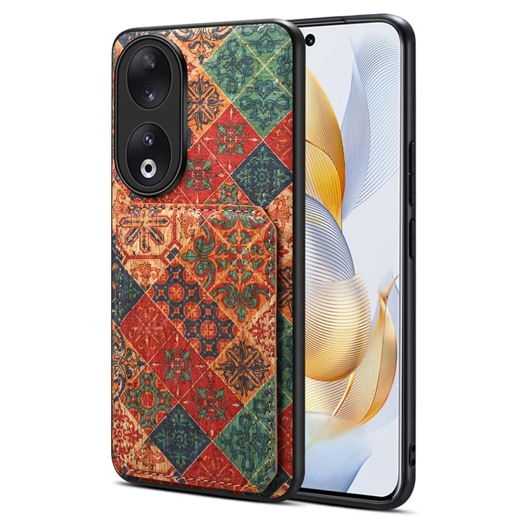 For Honor 90 Flower Pattern Leather Case Card Holder Kickstand Shockproof Cover