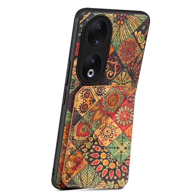 For Honor 90 Flower Pattern Leather Case Card Holder Kickstand Shockproof Cover