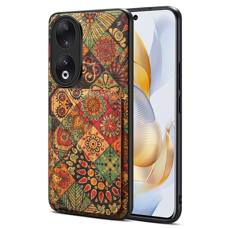 For Honor 90 Flower Pattern Leather Case Card Holder Kickstand Shockproof Cover
