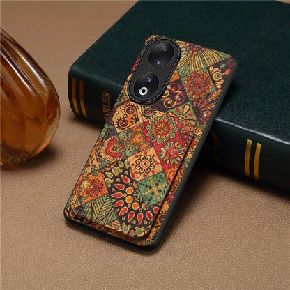 For Honor 90 Flower Pattern Leather Case Card Holder Kickstand Shockproof Cover