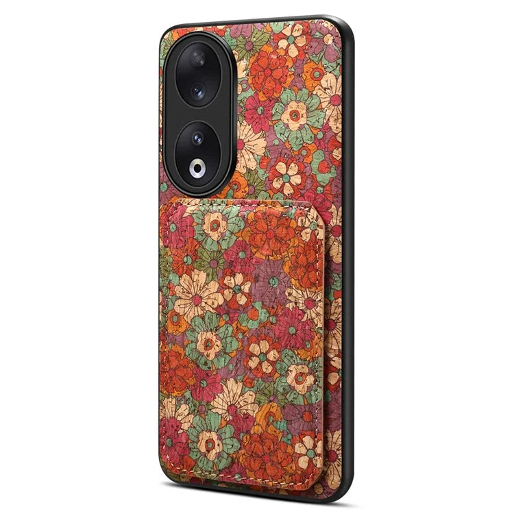 For Honor 90 Flower Pattern Leather Case Card Holder Kickstand Shockproof Cover