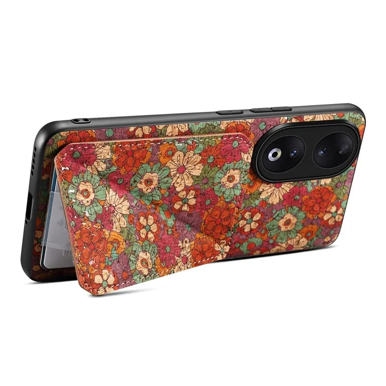 For Honor 90 Flower Pattern Leather Case Card Holder Kickstand Shockproof Cover
