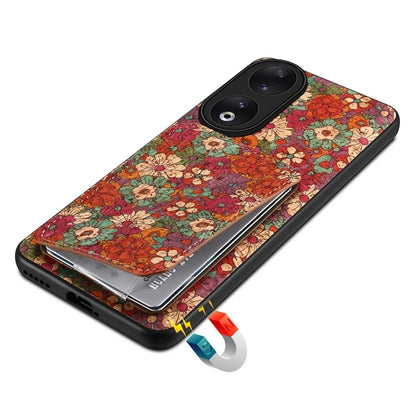 For Honor 90 Flower Pattern Leather Case Card Holder Kickstand Shockproof Cover
