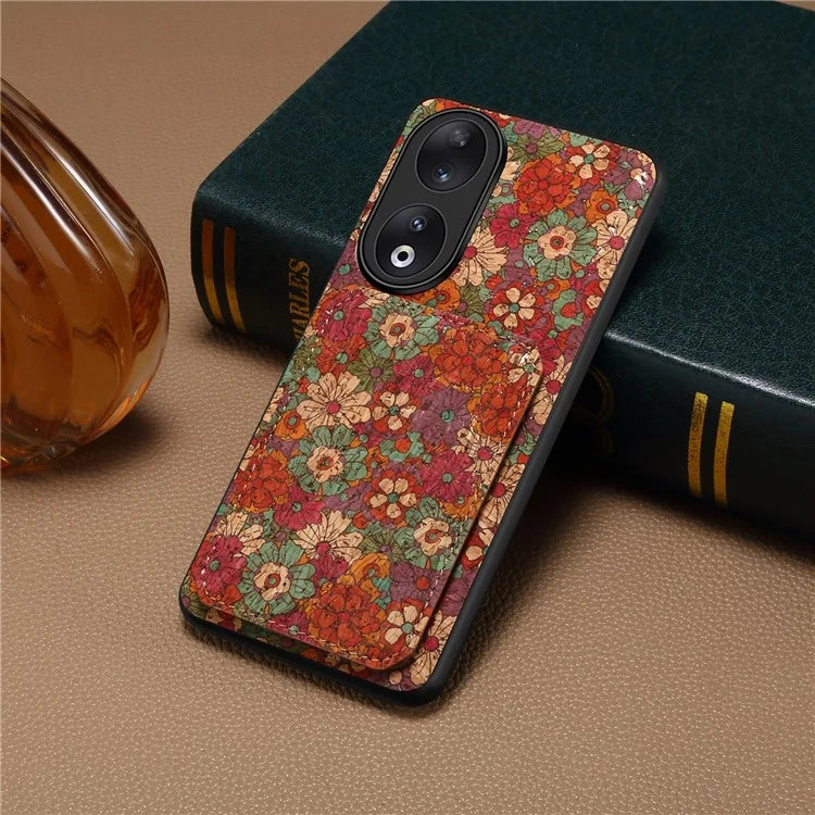 For Honor 90 Flower Pattern Leather Case Card Holder Kickstand Shockproof Cover