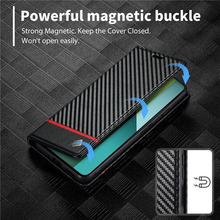 LC.IMEEKE For Xiaomi Redmi Note 13 Pro 4G / Poco M6 Pro 4G Carbon Fiber Texture Case Magnetic Closure Phone Cover