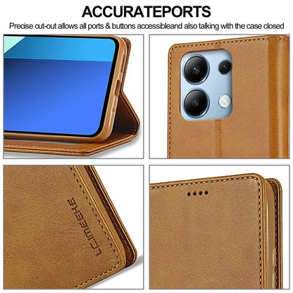 LC.IMEEKE For Xiaomi Redmi Note 13 4G Wallet Case Calf Texture Leather Folio Phone Cover
