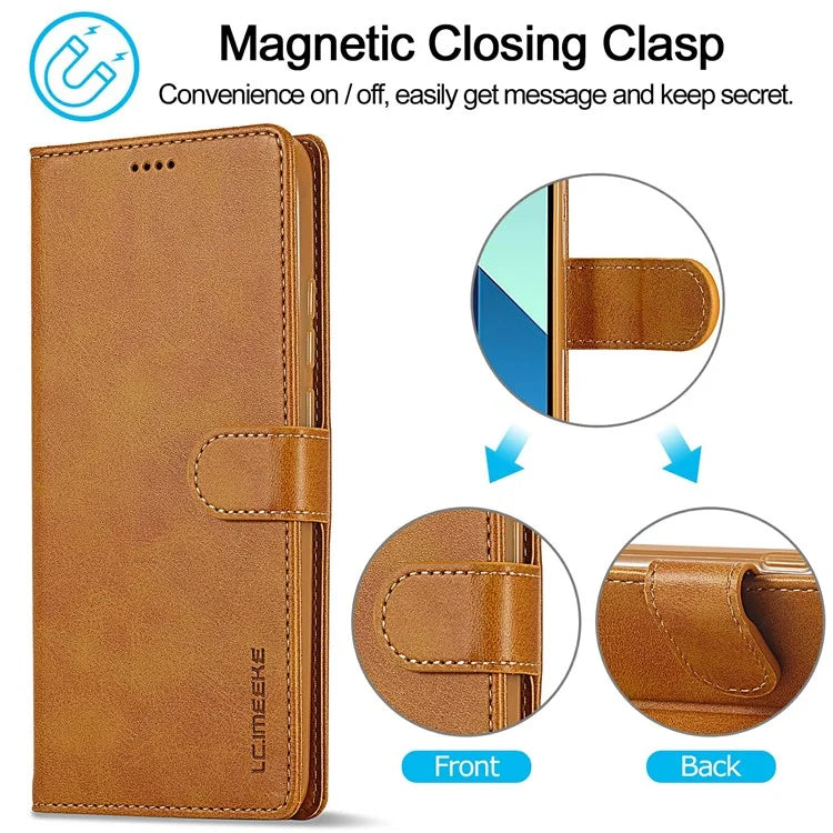 LC.IMEEKE For Xiaomi Redmi Note 13 4G Wallet Case Calf Texture Leather Folio Phone Cover