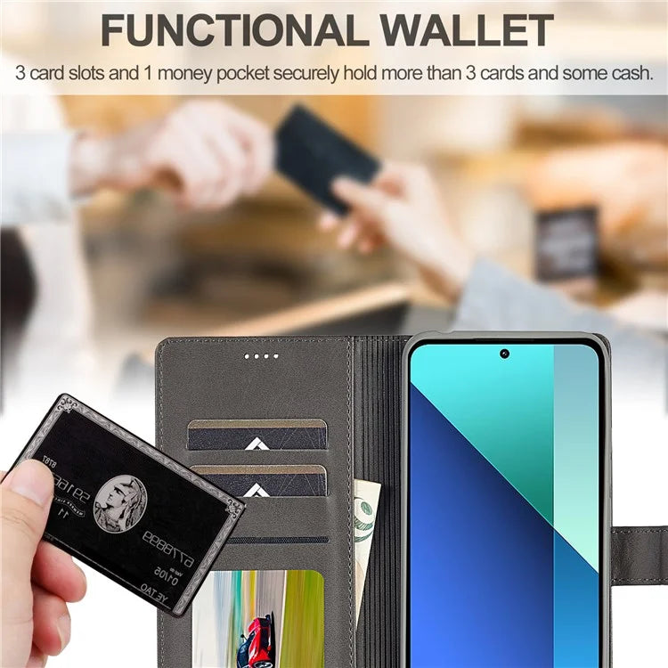 LC.IMEEKE For Xiaomi Redmi Note 13 4G Wallet Case Calf Texture Leather Folio Phone Cover