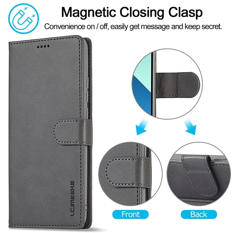 LC.IMEEKE For Xiaomi Redmi Note 13 4G Wallet Case Calf Texture Leather Folio Phone Cover