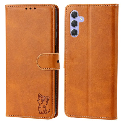 For Samsung Galaxy S24 Cell Phone Case Imprinted Cat Pattern PU Leather Cover