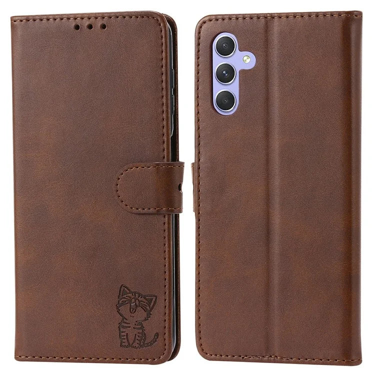 For Samsung Galaxy S24 Cell Phone Case Imprinted Cat Pattern PU Leather Cover