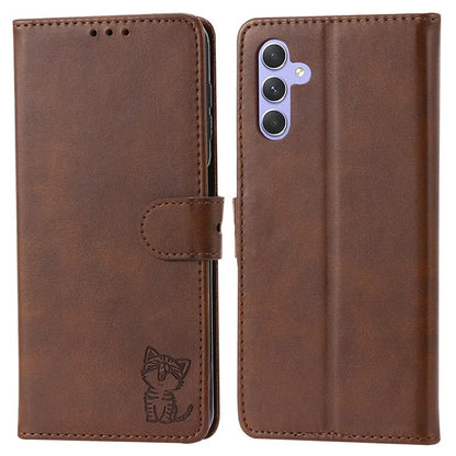 For Samsung Galaxy S24 Cell Phone Case Imprinted Cat Pattern PU Leather Cover