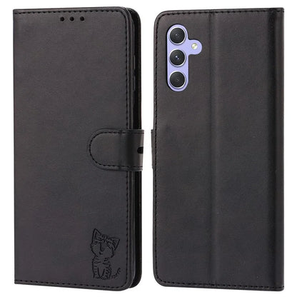 For Samsung Galaxy S24 Cell Phone Case Imprinted Cat Pattern PU Leather Cover